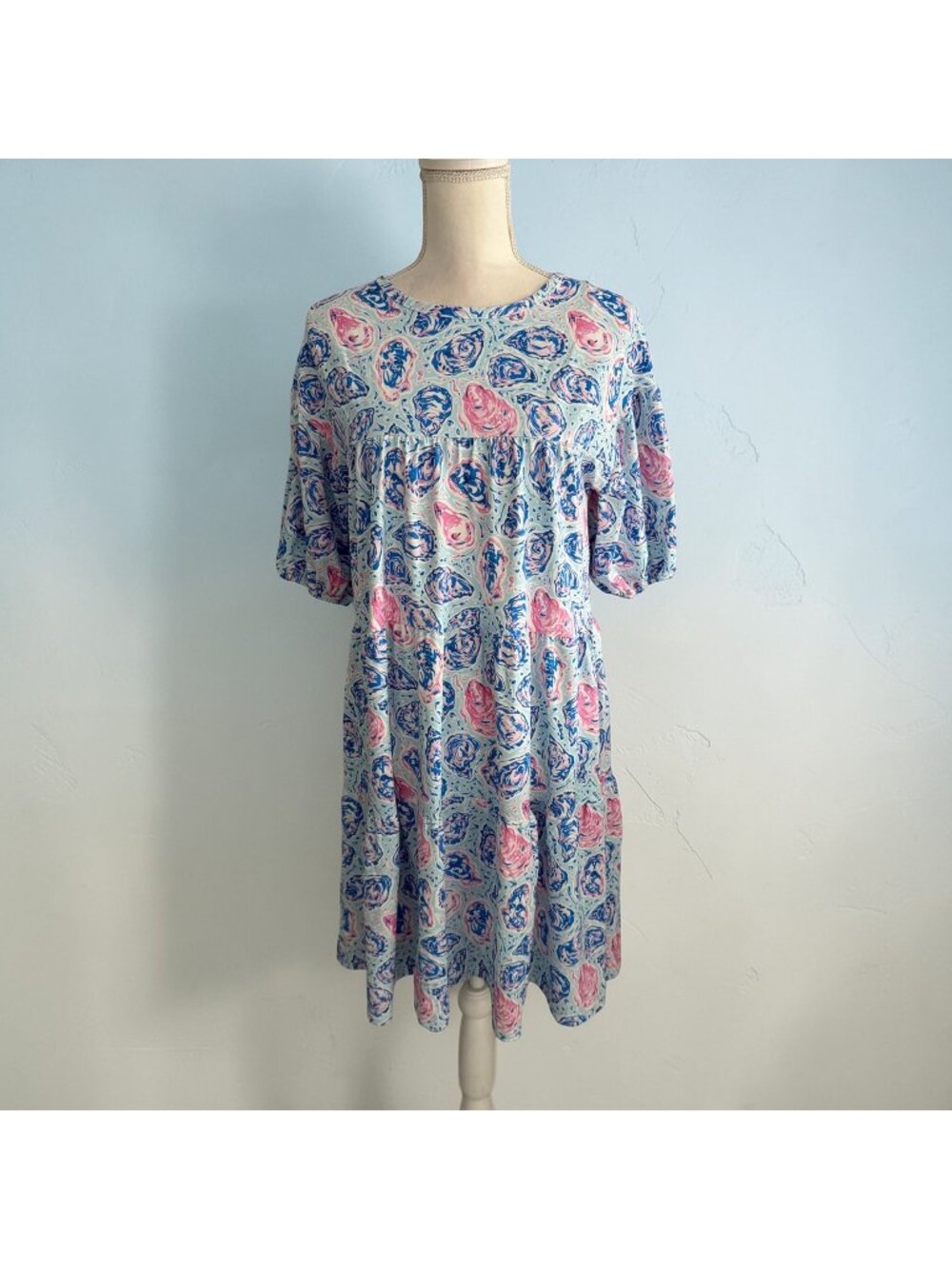SIMPLY SOUTHERN Oyster Print UPF 50+ Puff Tier Swing Dress NEW NWT Small